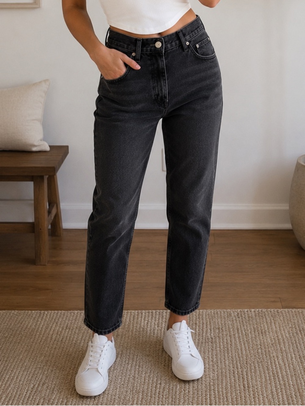 AGOLDE Fen High Rise Relaxed Taper Jeans 24 Black Washed Organic Cotton Teenager